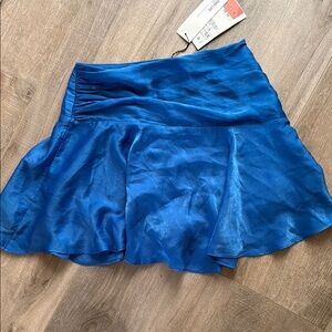 Zara Blue Skater Mini Skirt with Ruched Ruffles XS